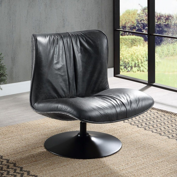 Piotr Accent Chair With Swivel Black Top Grain Leather