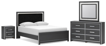 Zuraleus - 4 Pc. - Queen Upholstered Bed With Roll Slats, Dresser, Mirror And Nightstand - Black