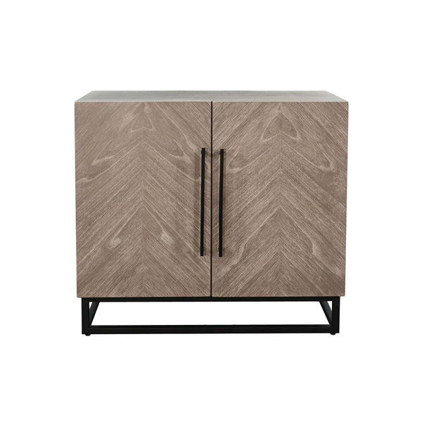 Wood Accent Cabinet With Chevron Doors And Metal Base Wheat
