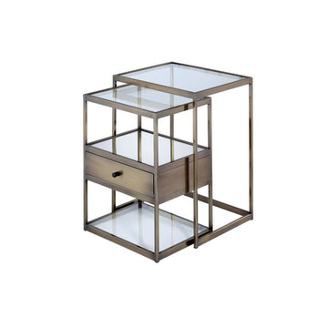 Enca - Nesting Table Set - Clear Glass & Antique Brass