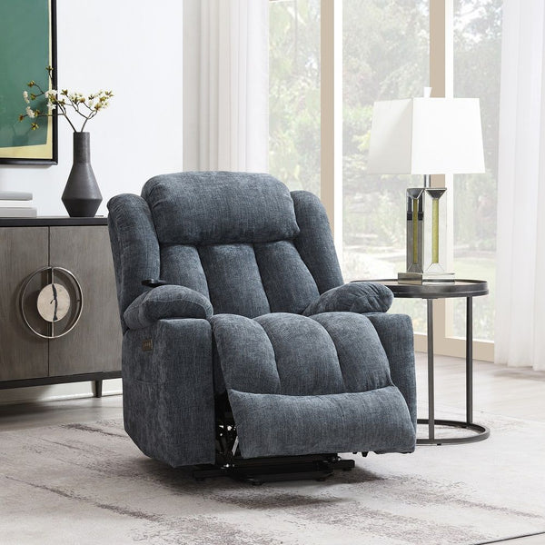 Omarion Power Recliner With Lift, Heating & Massage Blue Chenille
