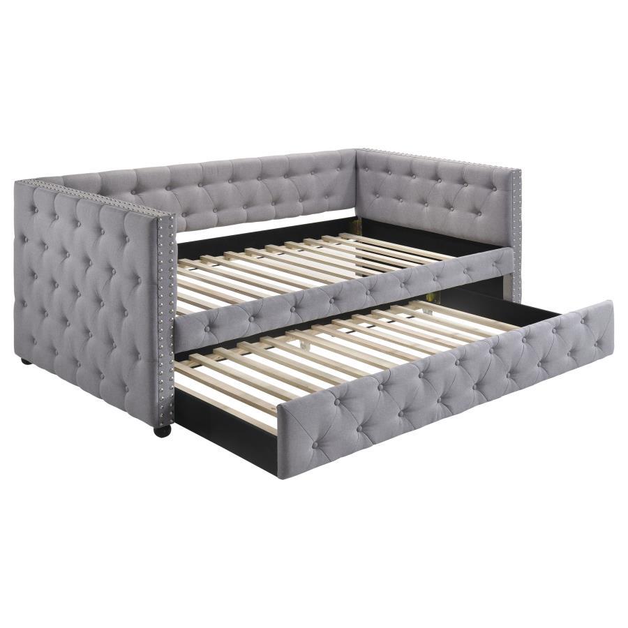 Mockern - Upholstered Twin Daybed With Trundle - Gray