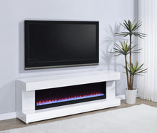 Mallory TV Stand Fireplace Console Bluetooth Speaker – White High Gloss
