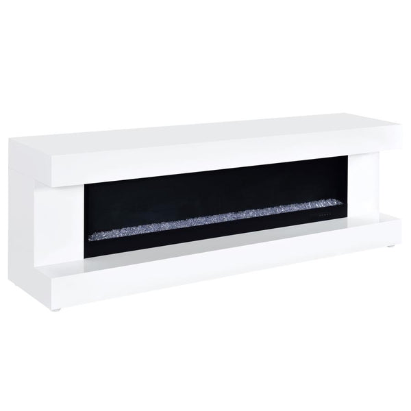 Mallory TV Stand Fireplace Console Bluetooth Speaker – White High Gloss