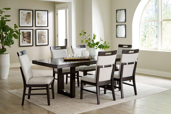 Neymorton 7 Pc. Rectangular Extension Table, 6 Side Chairs Dark Grayish Brown