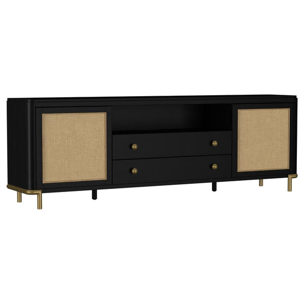 Arini Rattan Cane 2-door TV Stand Media Console – Black