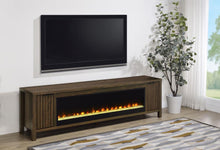 Carey 79-inch TV Stand Fireplace Media Console – Dark Pine
