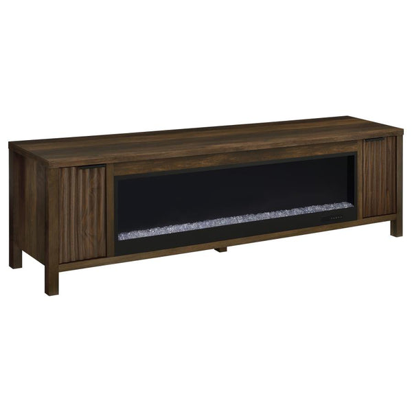 Carey 79-inch TV Stand Fireplace Media Console – Dark Pine