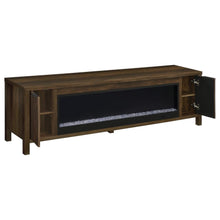 Carey 79-inch TV Stand Fireplace Media Console – Dark Pine