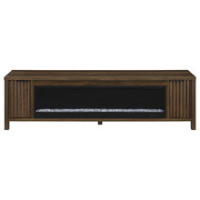 Carey 79-inch TV Stand Fireplace Media Console – Dark Pine