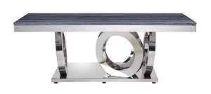 Zasir - Coffee Table - Gray Printed Faux Marble Top & Mirrored Silver