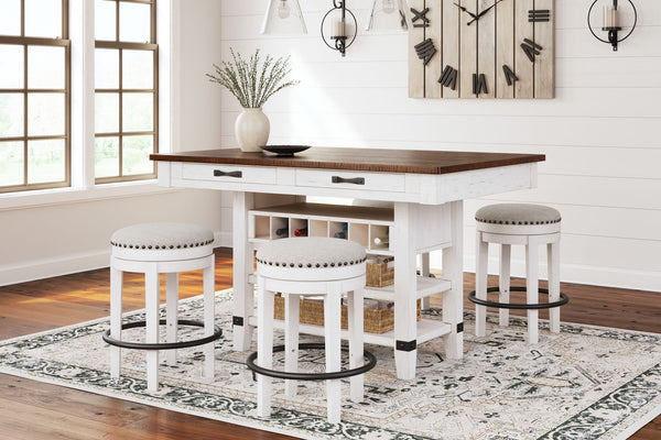 Valebeck 5 Pc. Counter Table With Wine Rack, 4 Swivel Stools White / Brown