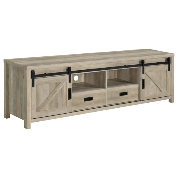 Madra 2-door Engineered Wood 79-inch TV Stand – Distressed Pine