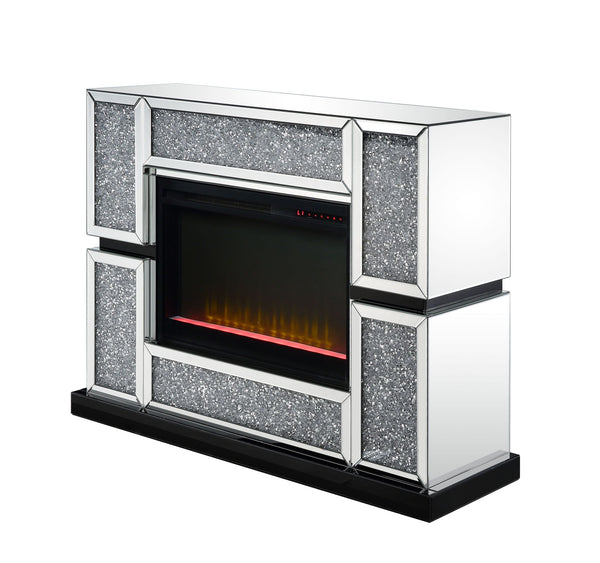 Noralie 48" X 15" Fireplace Mirrored & Faux Diamonds