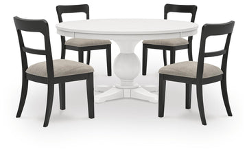 Greddinton - Round Dining Table Set - Black Chairs