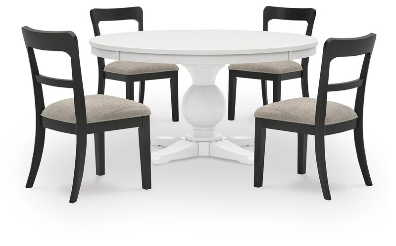 Greddinton - Round Dining Table Set - Black Chairs complete set