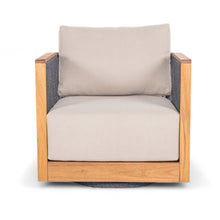 Veranda - Wicker & Wood Swivel Patio Club Chair With Cushions - Natural / Gray / Brown