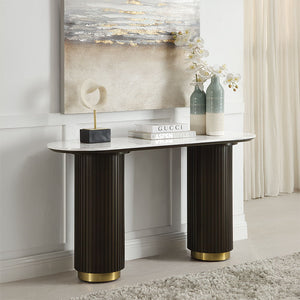 Clayten - Sofa Table - White Natural Marble Top & Espreeso Finish