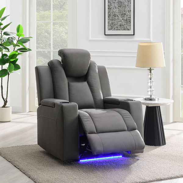 Leuco Power Motion Recliner With Cup Holder, Control, LED & Power Headrest Gray