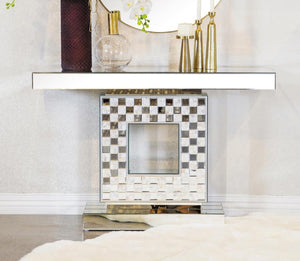 Claire - Checkerboard Square Base Console Table - Silver