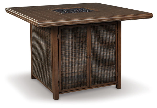 Paradise Trail Square Bar Table w/Fire Pit Medium Brown