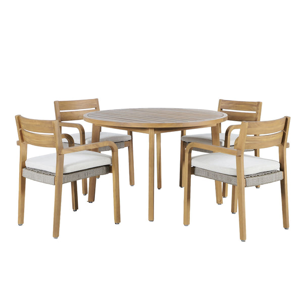 Arden Round Patio Dining Table With 4 Patio Chairs Natural