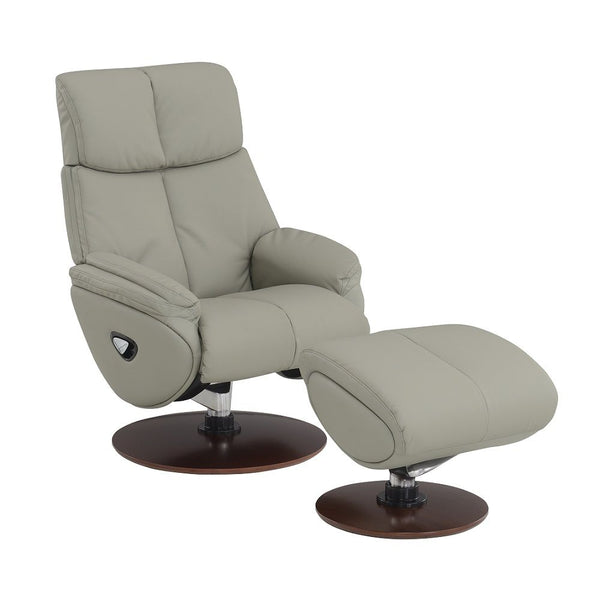 Kandoro Motion Accent Chair With Swivel & Ottoman Gray Leather & Brown Base