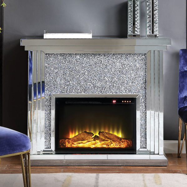 Noralie 40" Fireplace Mirrored & Faux Diamonds
