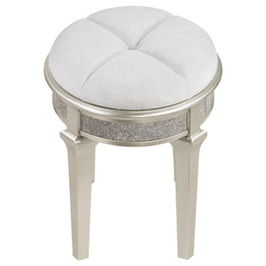 Evangeline - Upholstered Oval Vanity Stool Silver And Ivory - Silver Oak