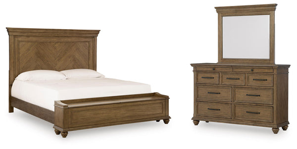 Karallin 3 Pc. Queen Panel Storage Bed, Dresser And Mirror Medium Brown