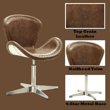 Brancaster - 33" Accent Chair With Swivel - Retro Brown Top Grain Leather & Aluminum