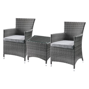 Tashelle - 3 Piece Patio Bistro Set - Gray Fabric & Gray Wicker
