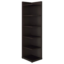 Alder 71-inch 6-shelf Corner Bookcase – Cappuccino