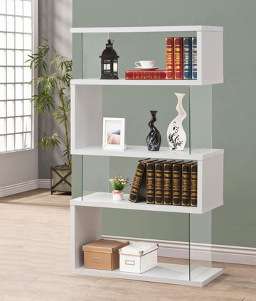 Emelle 63-inch 3-shelf Glass Panel Bookshelf – White