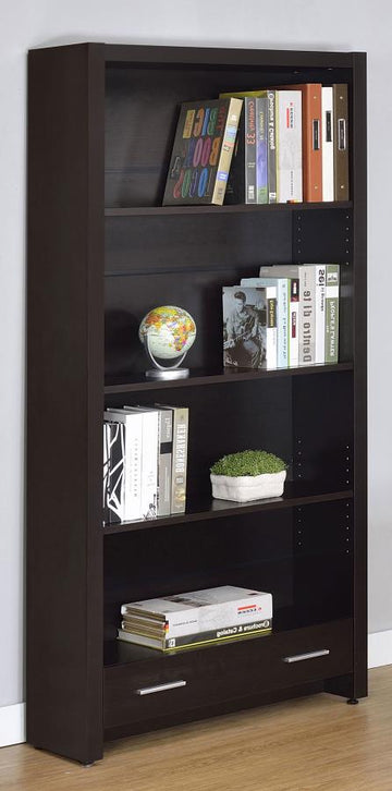 Skylar 71-inch 4-shelf Bookcase with Drawer – Cappuccino