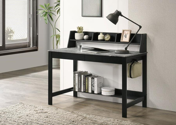 Besler 47-inch SmartTop™ Writing Desk with Shelf – Grey Stone / Black