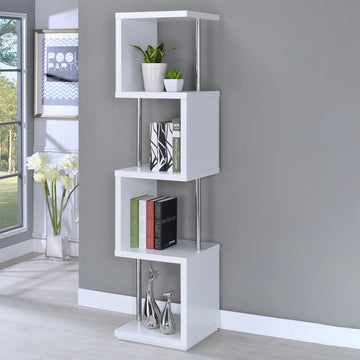 Baxter 67-inch 3-Shelf Bookshelf – White and Chrome