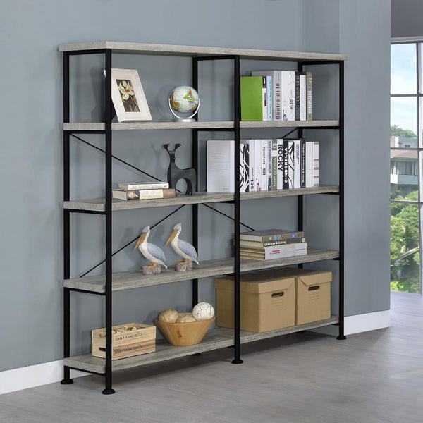 Analiese 63-inch 4-shelf Double Bookshelf – Grey Driftwood