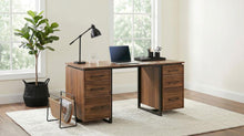 Berhalter 6-Drawer Double Pedestal File Computer Desk – Walnut / Black