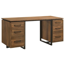 Berhalter 6-Drawer Double Pedestal File Computer Desk – Walnut / Black