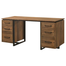 Berhalter 6-Drawer Double Pedestal File Computer Desk – Walnut / Black