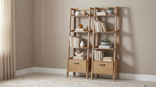 Fabian 2-piece 4-shelf Bookshelf with Drawer – Distressed Light Brown
