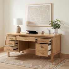 Vermes 66-inch 7-drawer Computer Desk with Power Outlet – Light Ash