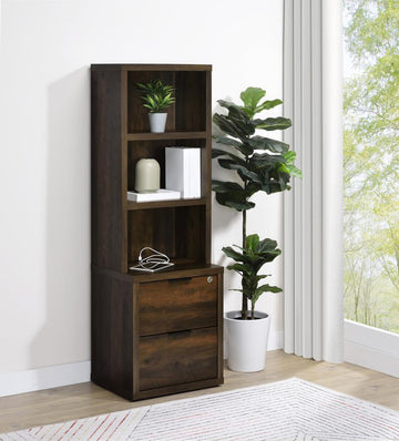 Westpark 3-shelf Bookcase USB and Lockable Drawer – Dark Pine