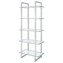 Hartford 79-inch 5-shelf Glass Bookshelf Chrome – Clear