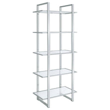 Hartford 79-inch 5-shelf Glass Bookshelf Chrome – Clear