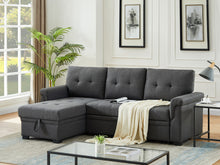 Lucca 84" Dark Gray Linen Reversible Sleeper Sectional Sofa