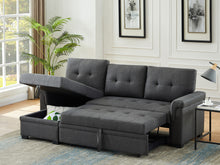Lucca 84" Dark Gray Linen Reversible Sleeper Sectional Sofa