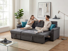 Lucca 84" Dark Gray Linen Reversible Sleeper Sectional Sofa