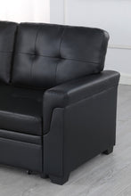 Lucca 84" Black Vegan Leather Reversible Sleeper Sectional Sofa